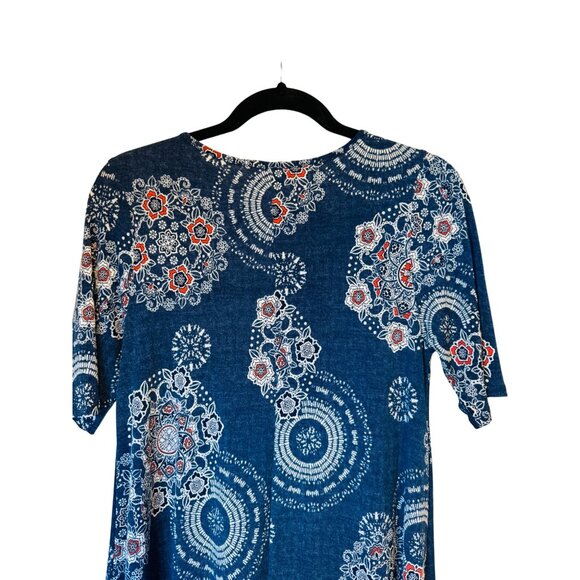 2/$25 SJS Medium Blue Bohemian Print A-Line Dress Medium Polyester/Spandex - Picture 6 of 11
